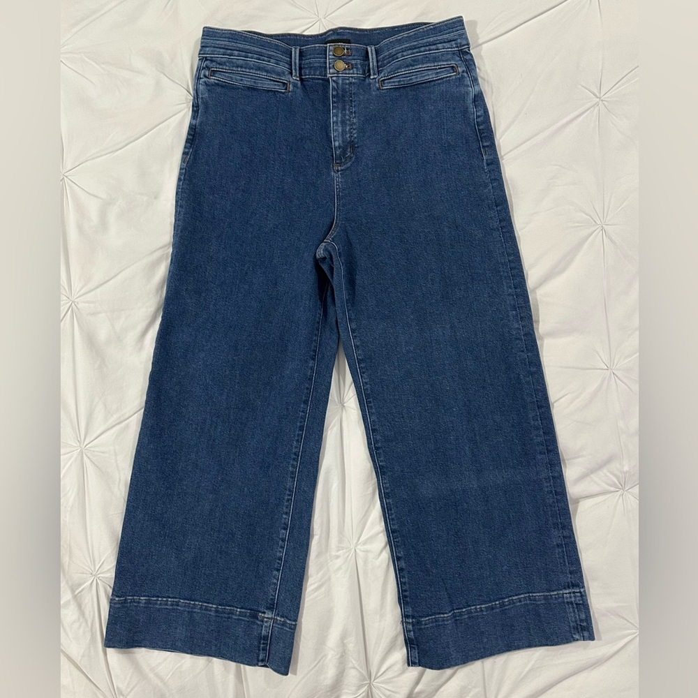 Ann Taylor Wide Leg Cropped Jeans Size 12 High Rise Denim